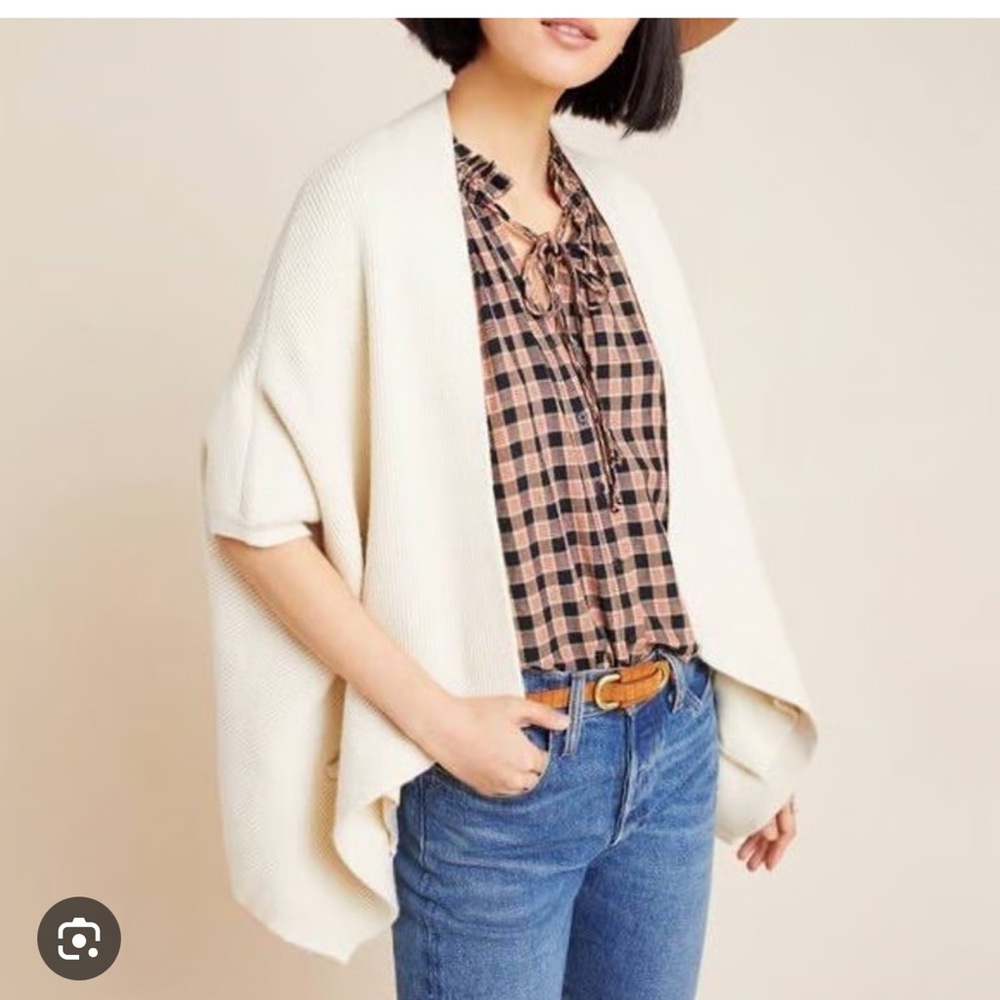 Anthropologie Cream Knit Poncho Shrug